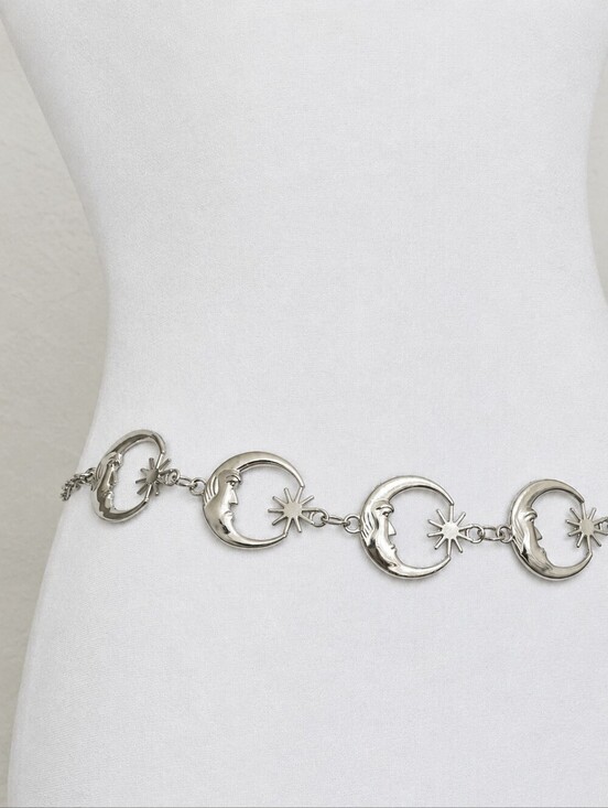 Silver Celestial Moon & Sun Chain Belt 45” Y2K Festival Boho Whimsy Goth main image 4